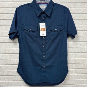 JACHS NY Polka Dot Button-Up Shirt Short Sleeve Stretch Blue S NWT